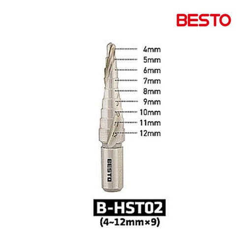 베스토 헬리칼 스텝드릴(4~12x9) B-HST02 비트 천공 타공 스텝기리 - 교성이엔비